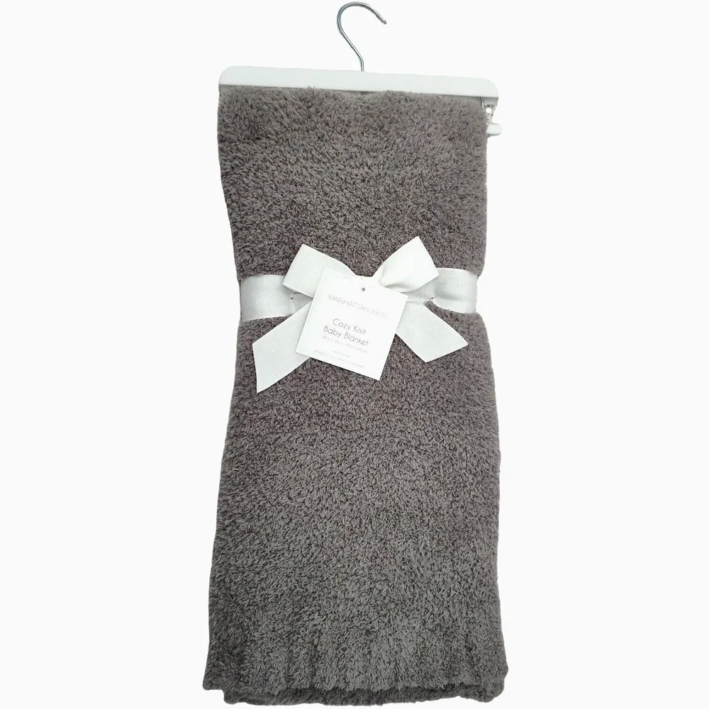 Manhattan Kids Cozy‎ Knit Baby Blanket Gray Super Soft 30x36 Solid NWT